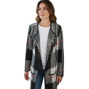 Adrienne Vittadini Black and Gray Checkered Cardigan